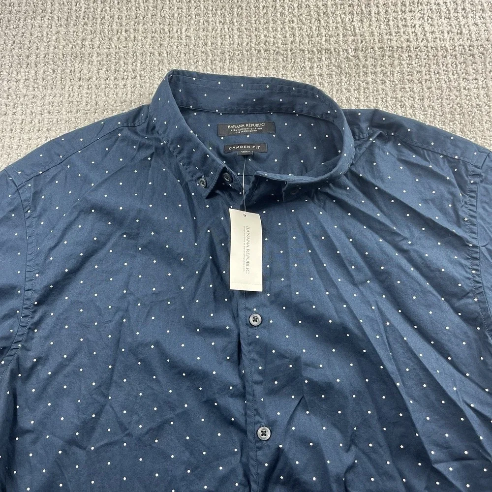 Banana Republic Mens Large L Button Up Camden Fit Custom 078 Wash Shirt Blue NWT